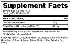 Bucked Up blue raspberry creatine pour shows fast-dissolving, smooth texture.