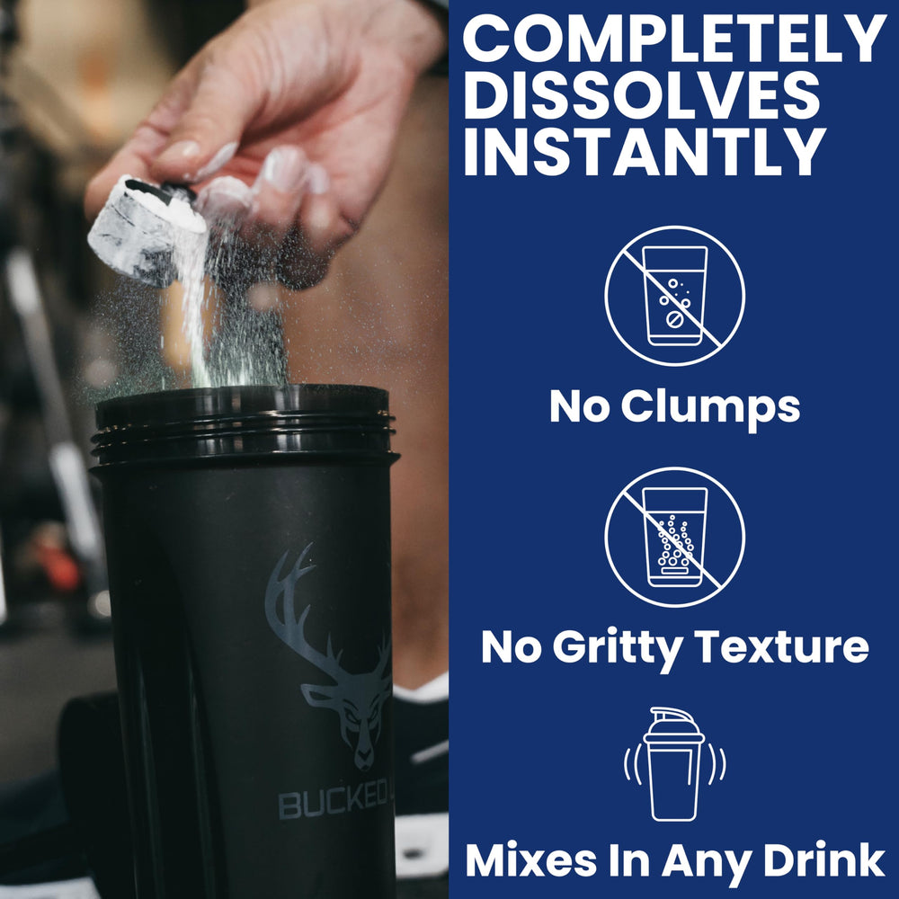 Bucked Up creatine bottle shows 50 serving count for consistency.