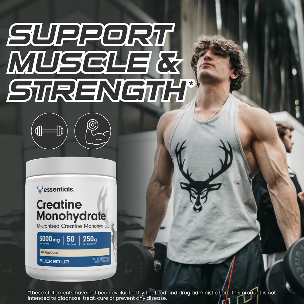 Bucked Up creatine 250-gram container ready for daily use.