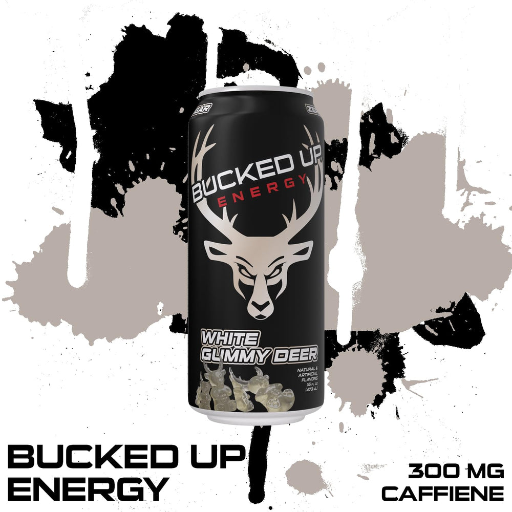 Bucked Up energy drink can on table ready for on-the-go use