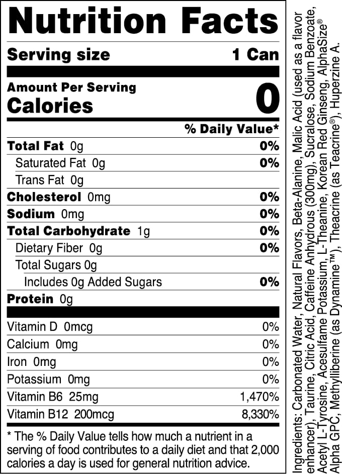 Bucked Up 300mg can side view highlighting sugar-free formula for clean energy