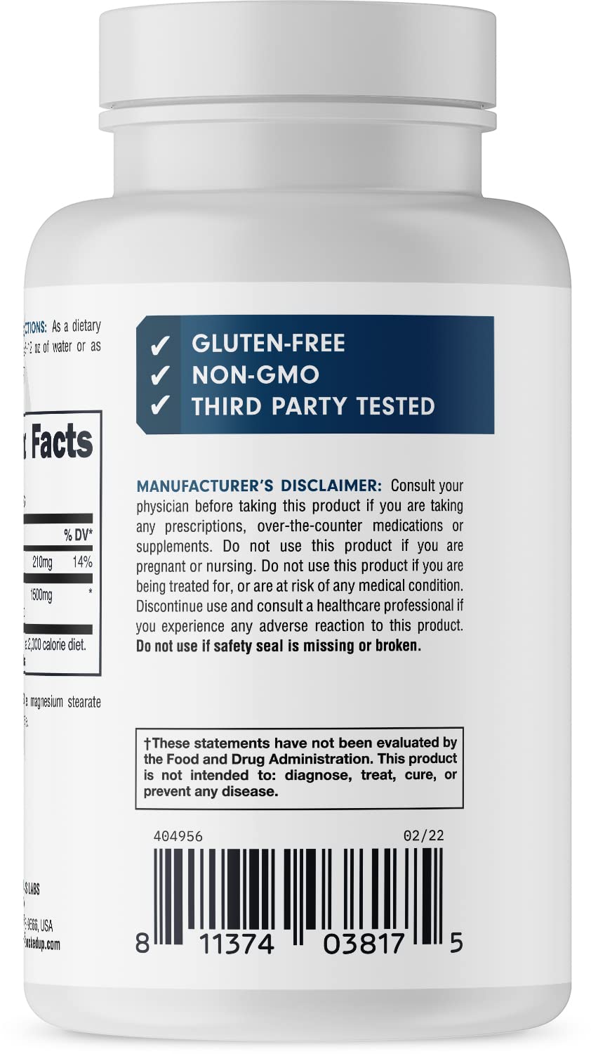 Bucked Up HMB gluten-free label emphasizing pure ingredients.