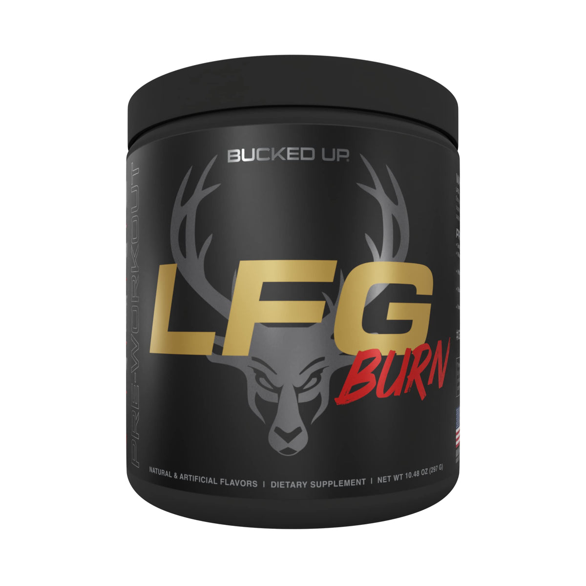 Bucked Up LFG powder tub in Berry flavor for quick pre-workout energy.