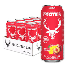 Bucked Up Lightly Carbonated Protein Soda Peach Mango can for post-workout refuel.