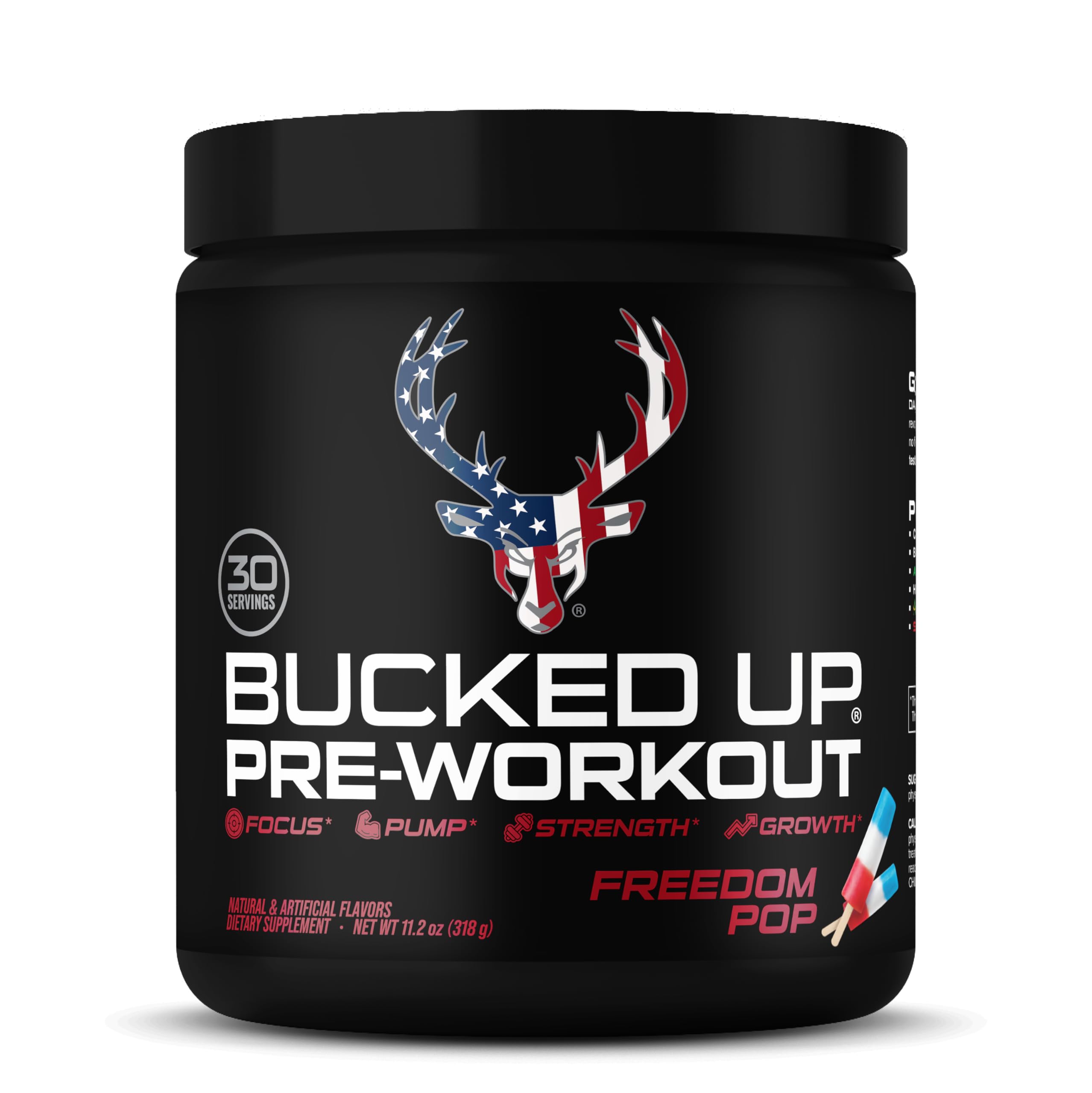 Bucked Up pre-workout bottle label highlights transparent nutrition and flavor clarity