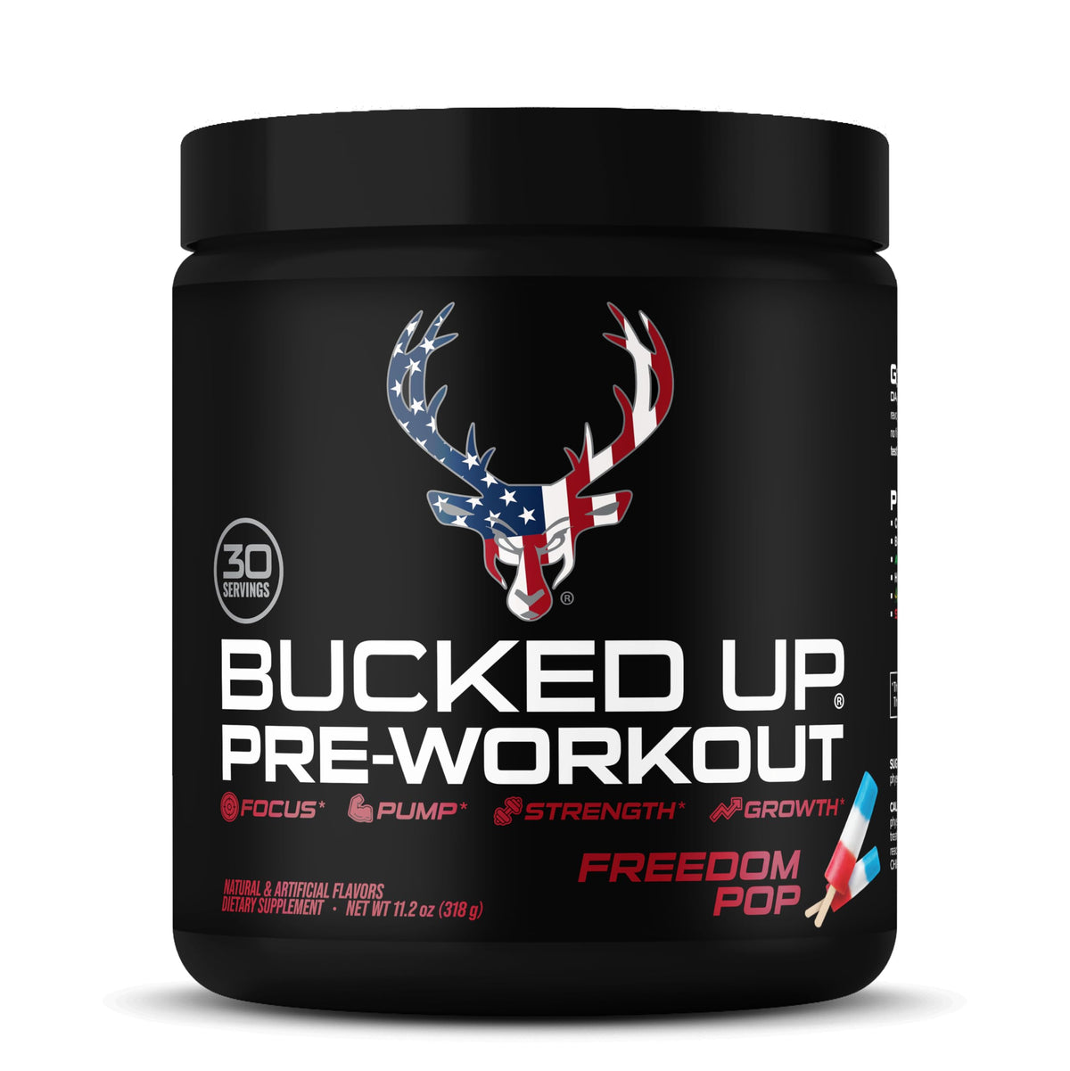 Bucked Up pre-workout bottle label highlights transparent nutrition and flavor clarity