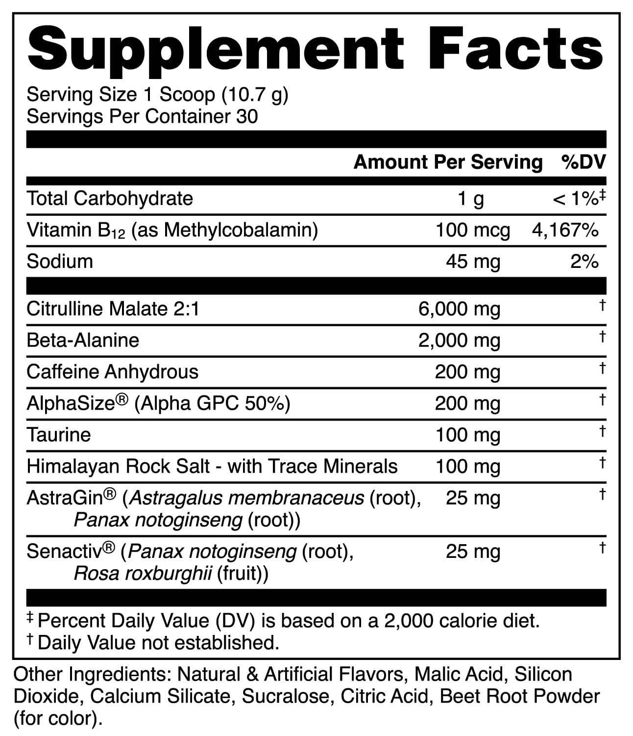 Bucked Up pre-workout scoop on label highlights 6 g citrulline and caffeine