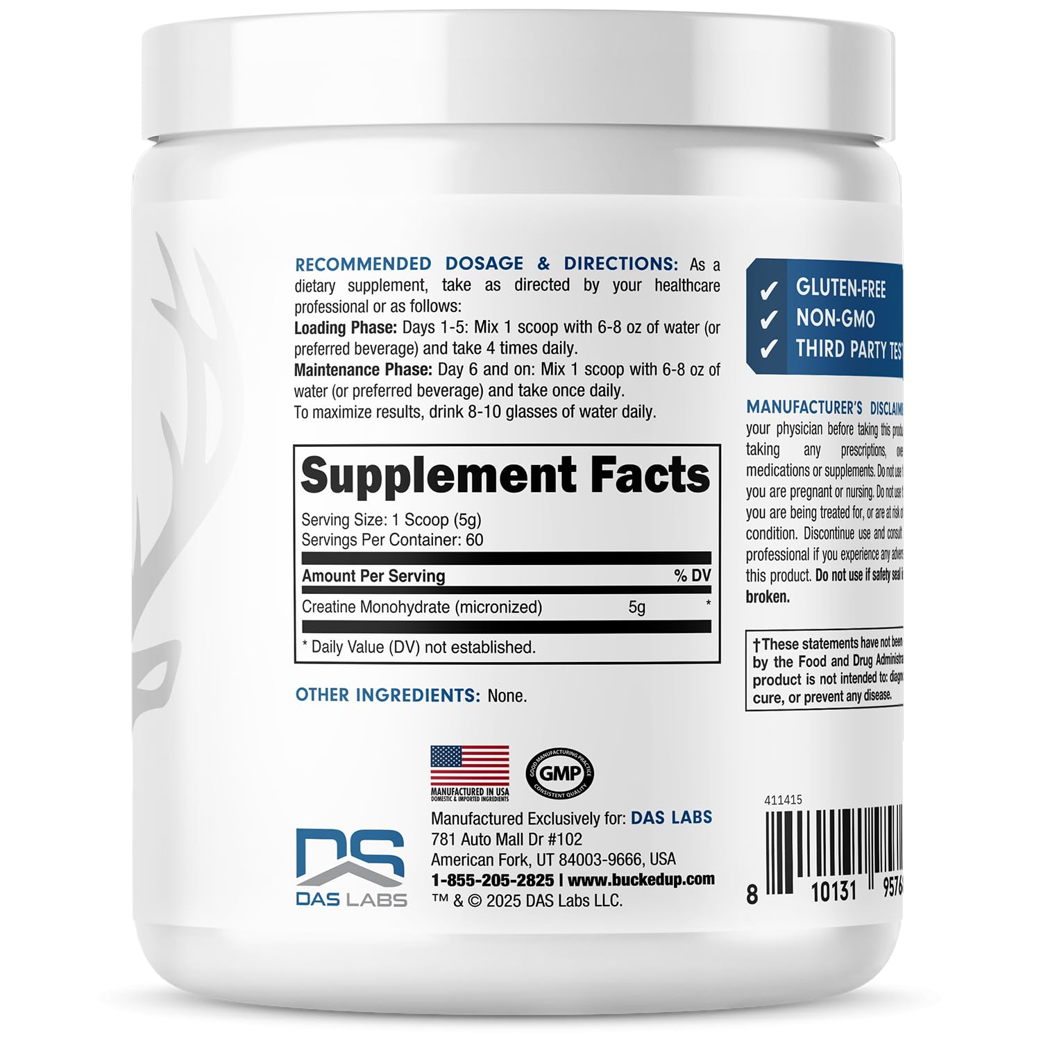 Unflavored Bucked Up creatine ideal for stacking with proteins and pre-workouts.