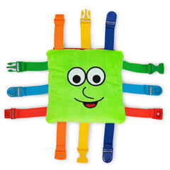 Buckle Toys Buster Square zipper pocket for tactile learning on the go.