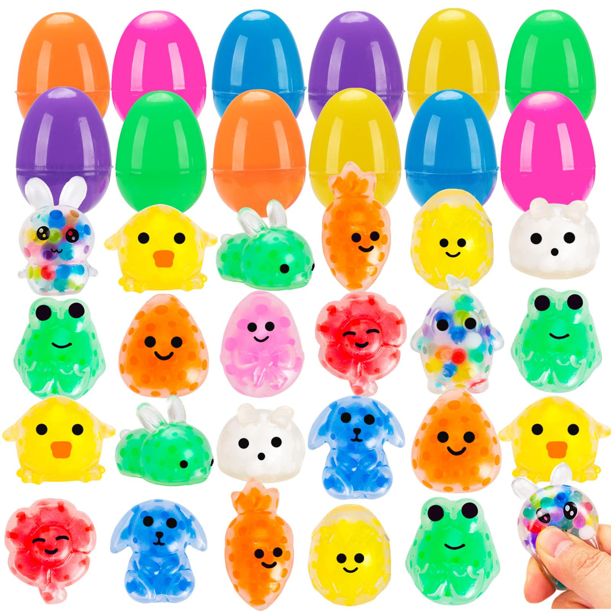 Budbof Easter eggs with stress balls for sensory play.
