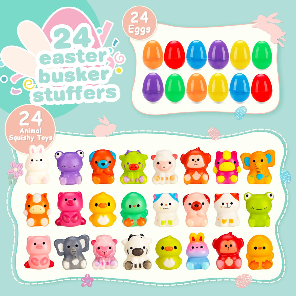 Budbof squishy animal toys inside eggs for safe, tactile play during hunts.