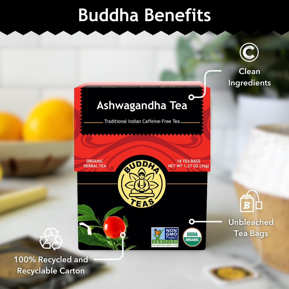 Buddha Teas Ashwagandha antioxidants label signals natural minerals