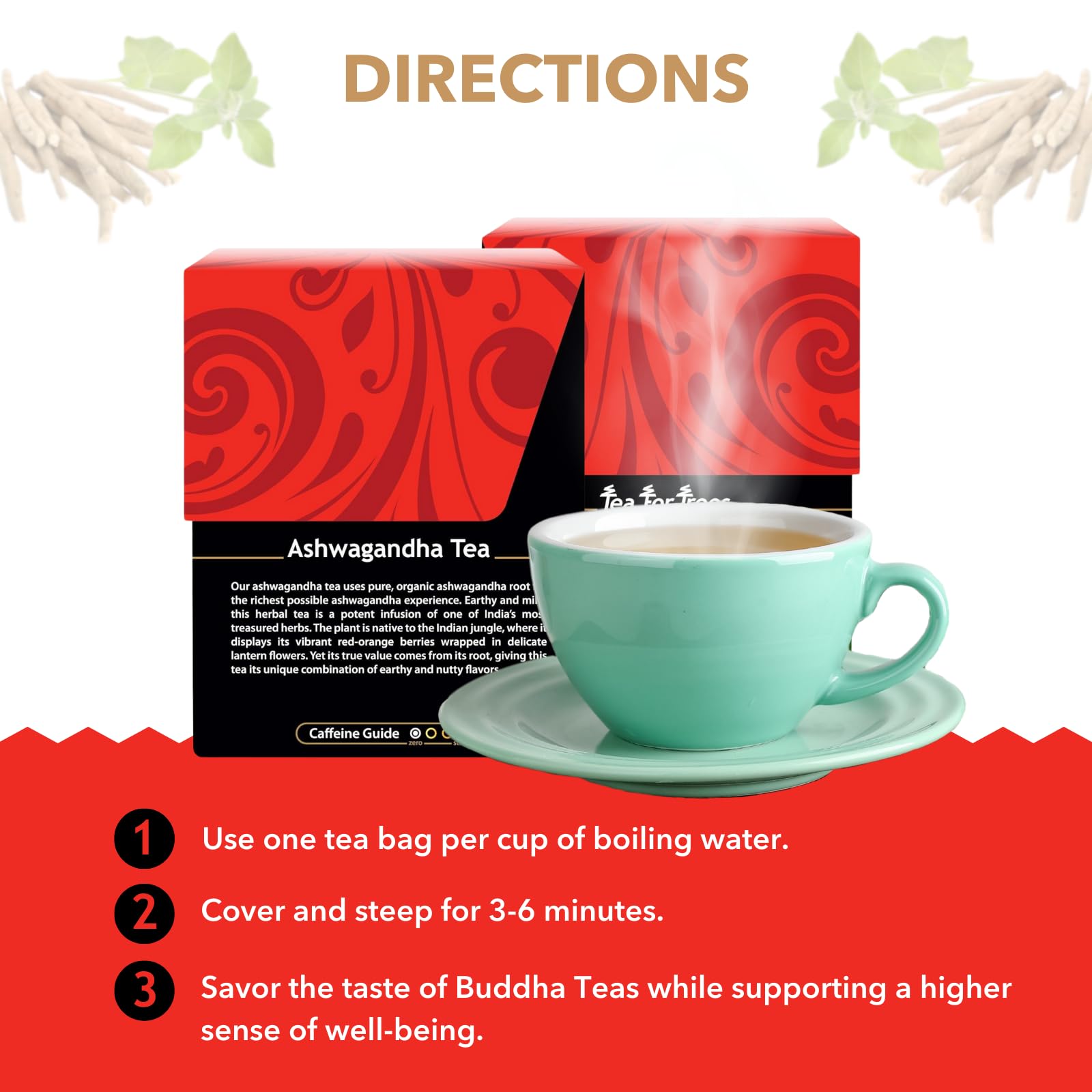 Buddha Teas Ashwagandha ingredients highlight organic root quality