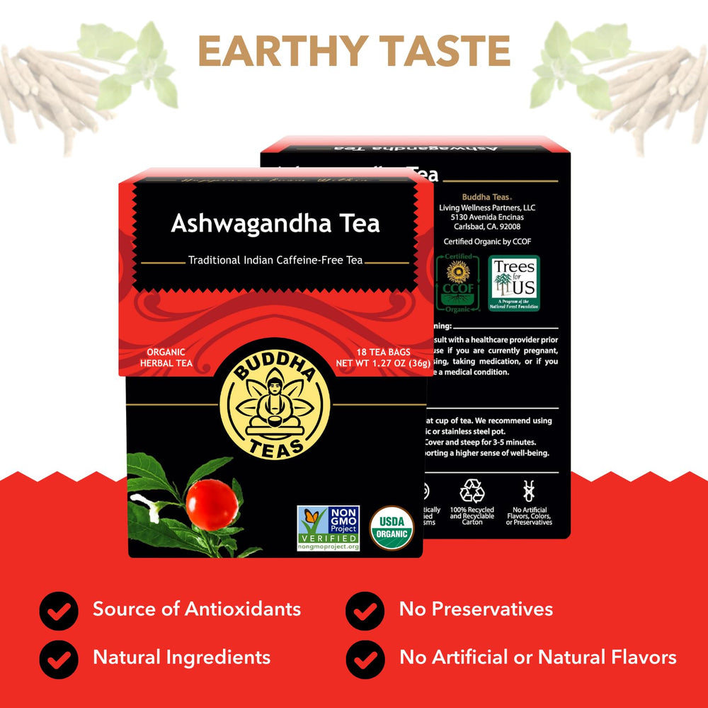 Buddha Teas Ashwagandha tea steeping cup with warm aroma