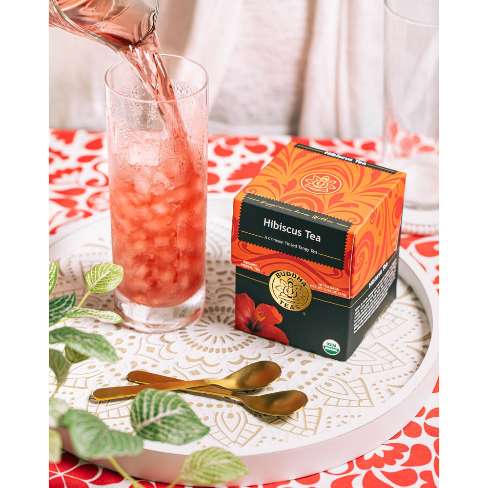 Buddha Teas Hibiscus label notes kosher and non-GMO certification