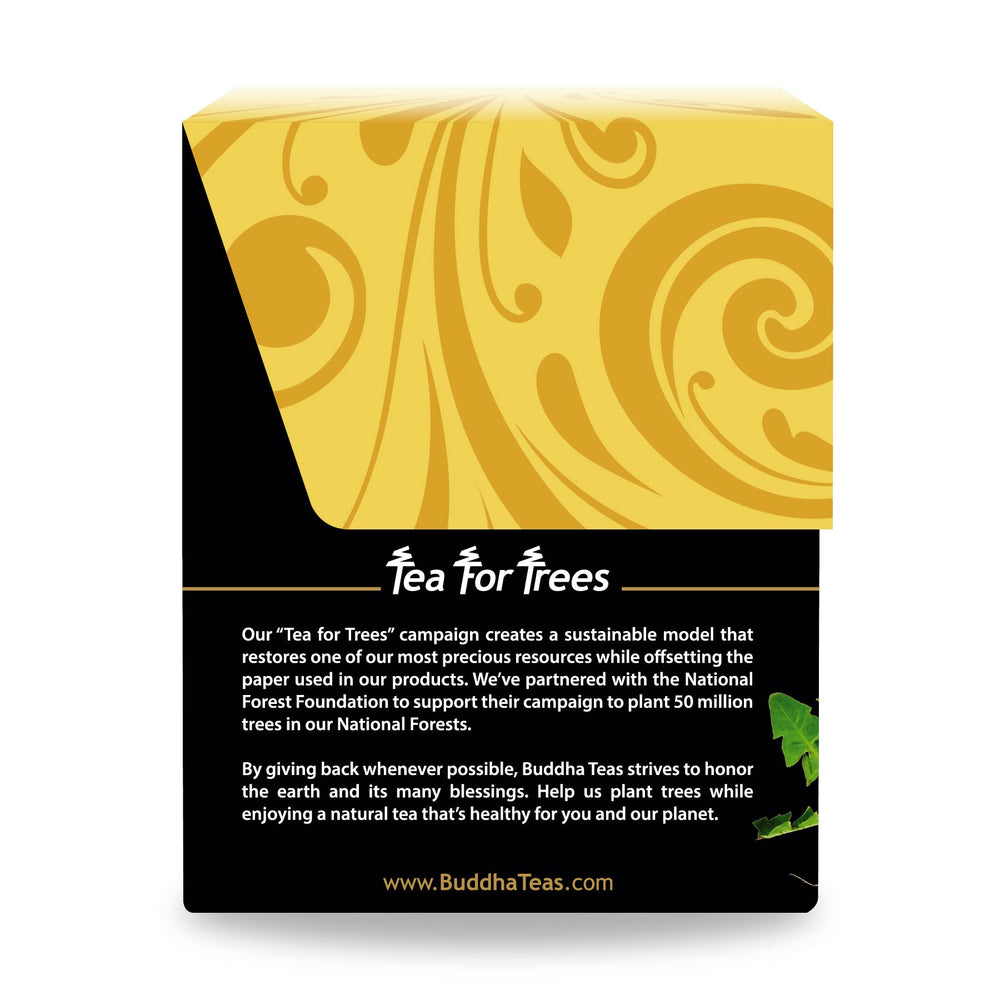 Buddha Teas Organic Dandelion Root Tea packaging with 18 bleach-free bags.