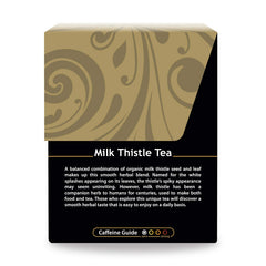 Buddha Teas Organic Milk Thistle Tea packaging on a clean kitchen counter.