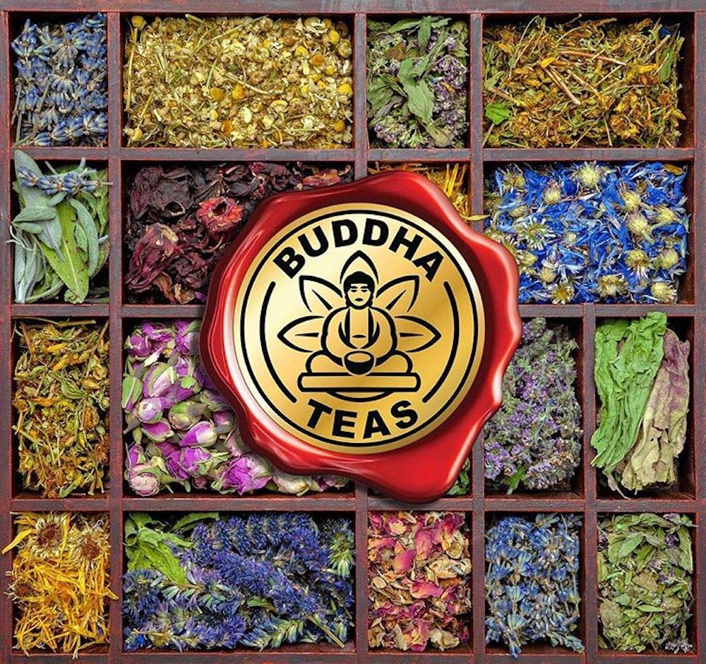 Buddha Teas Organic Oregano Tea kosher-certified badge and pure ingredients.