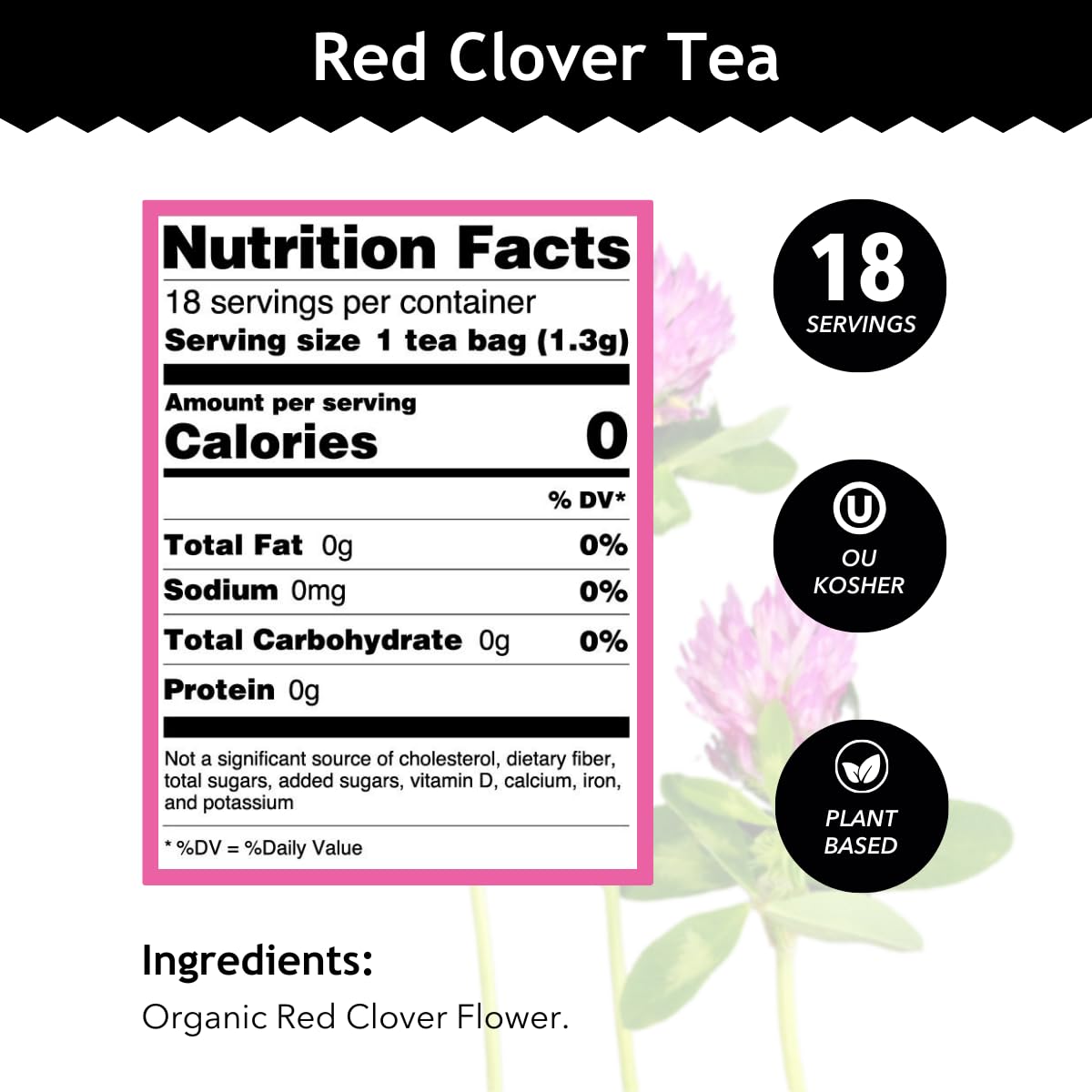 Buddha Teas Red Clover Tea cup steep, gentle earthy aroma.