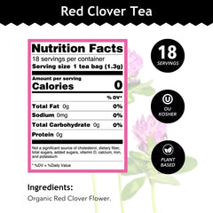 Buddha Teas Red Clover Tea cup steep, gentle earthy aroma.