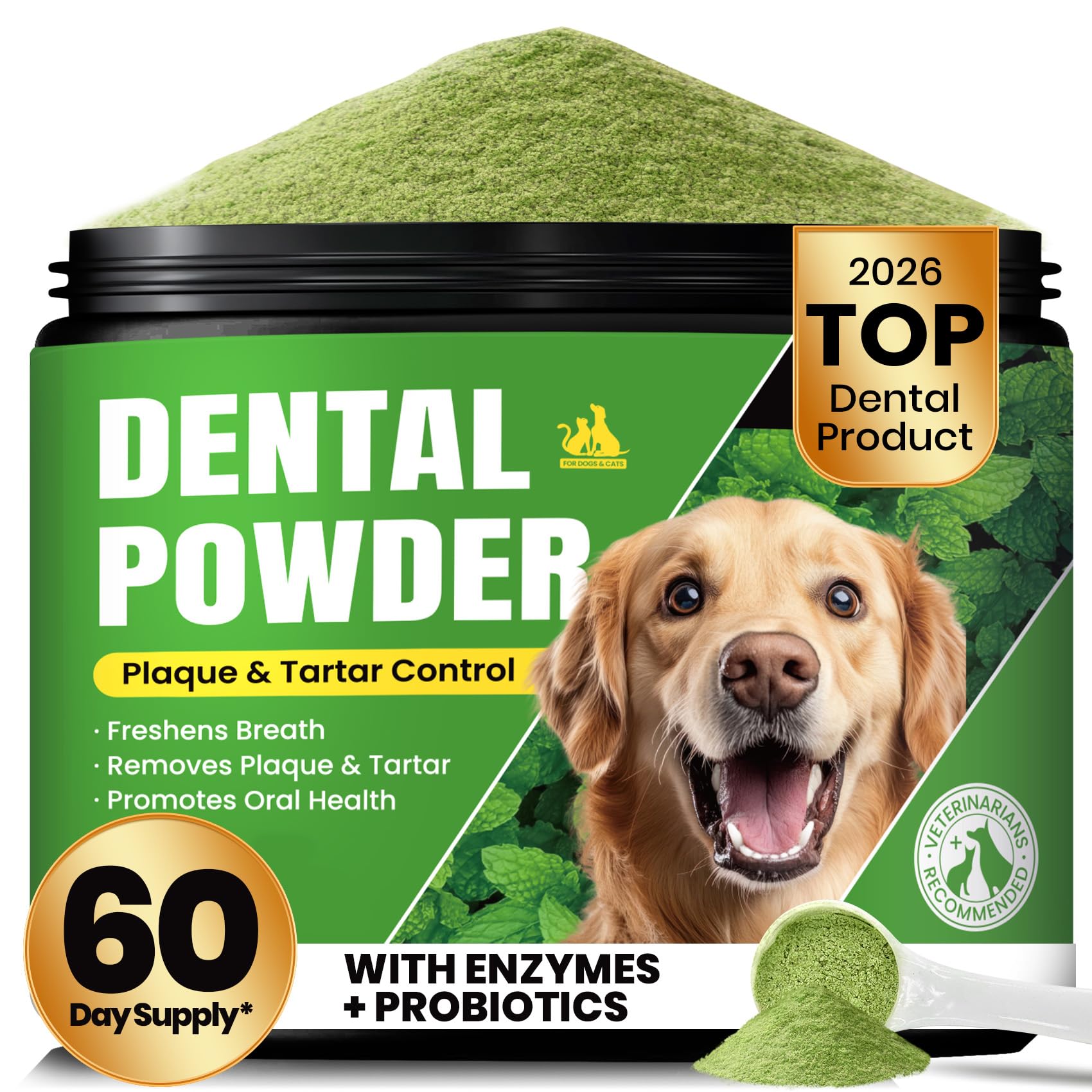 BuddyCheer dog teeth cleaning powder jar for long-lasting dental freshness