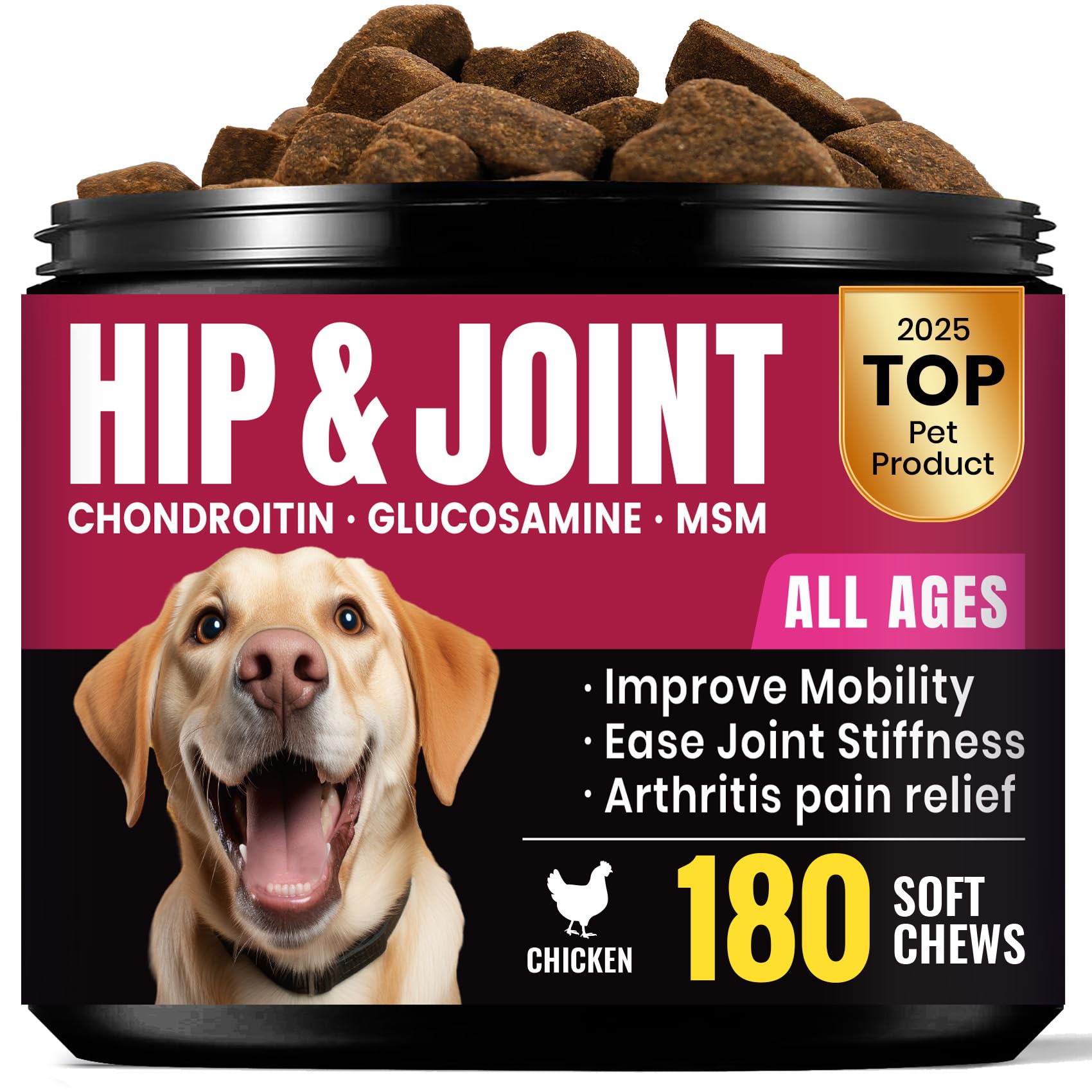 BuddyCheer glucosamine dog hip joint chews bottle supports mobility and daily comfort.