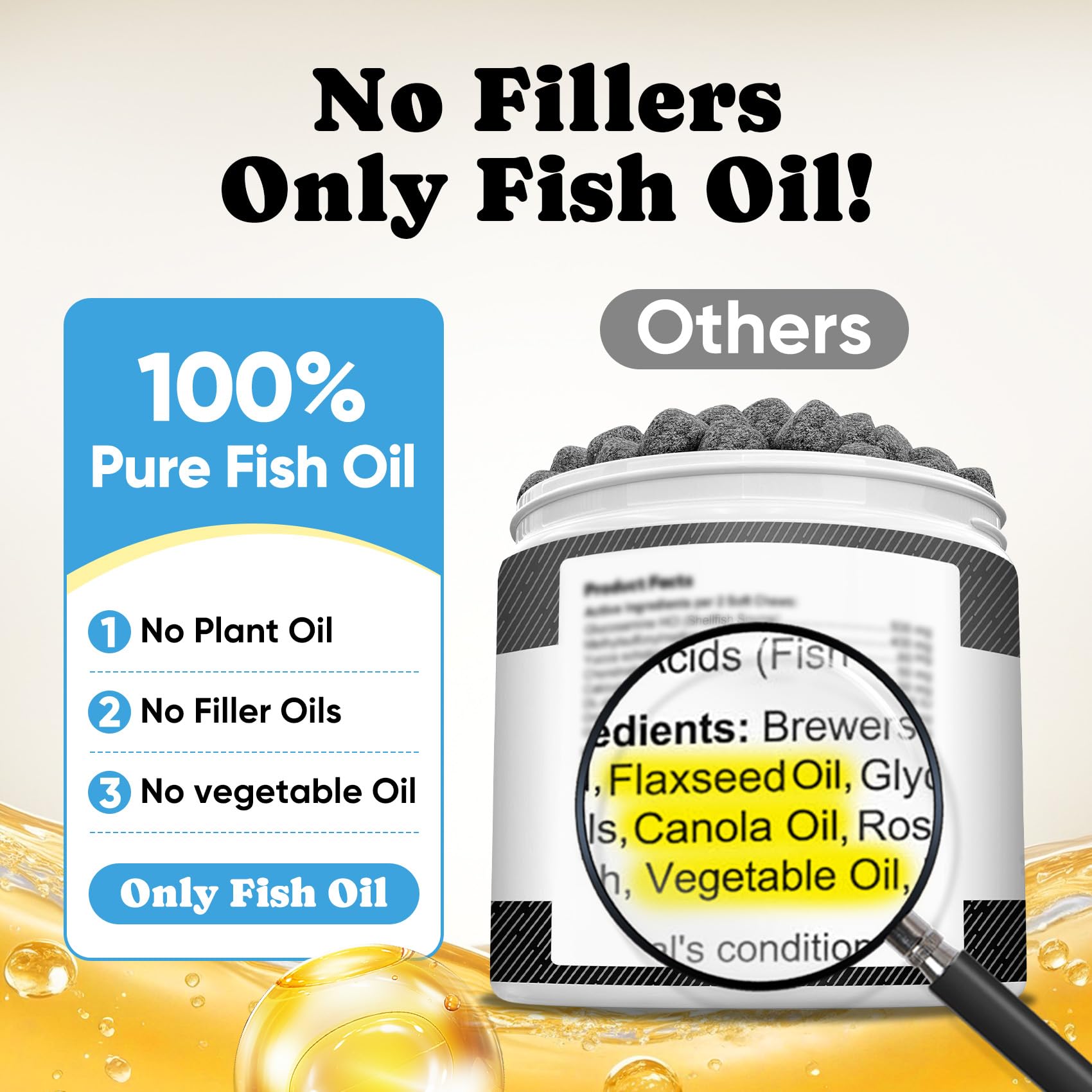 BuddyCheer no-spill daily dose chews jar highlights mess-free supplementation.