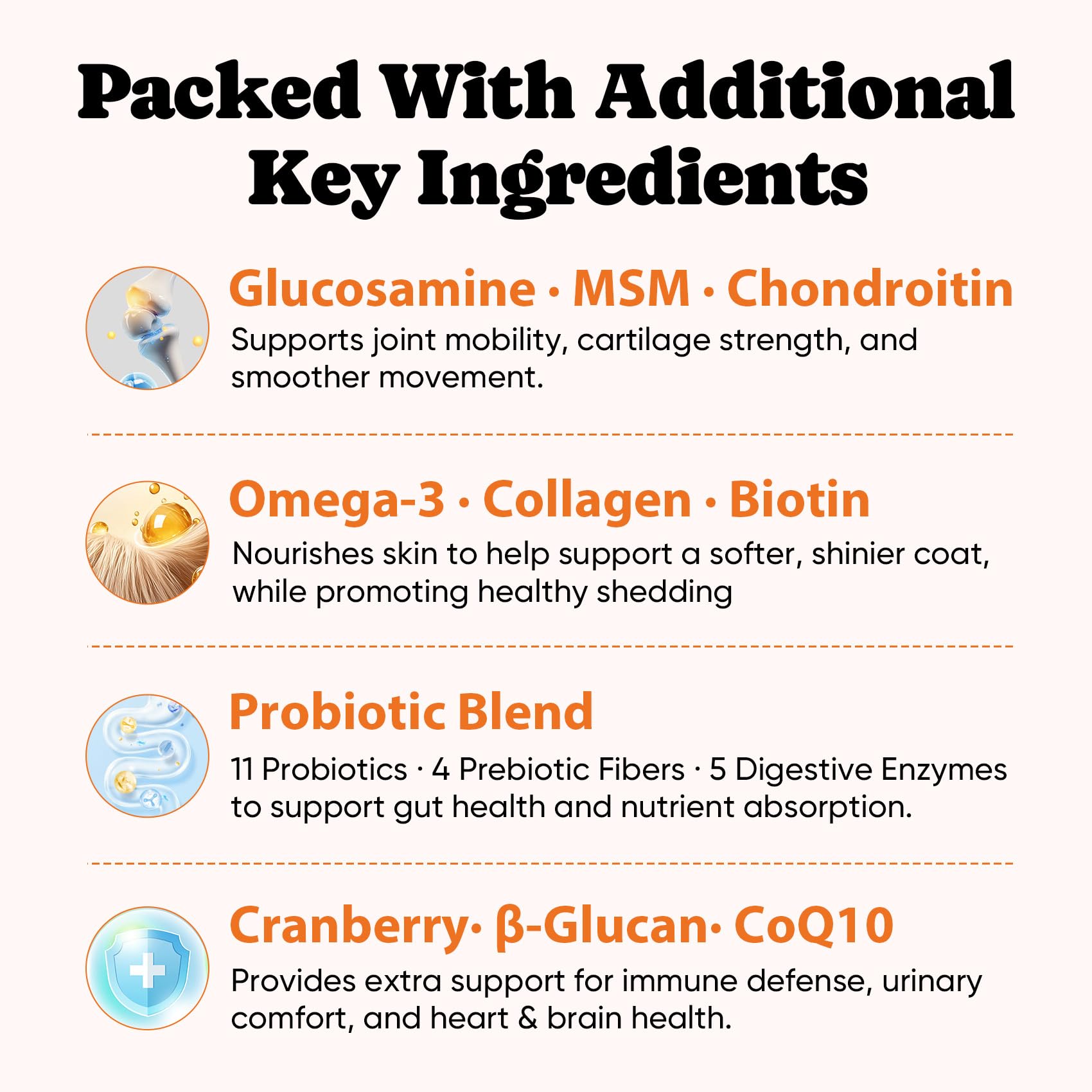 BuddyCheer skin and coat care image highlighting hydrolyzed collagen and omega-3 benefits.
