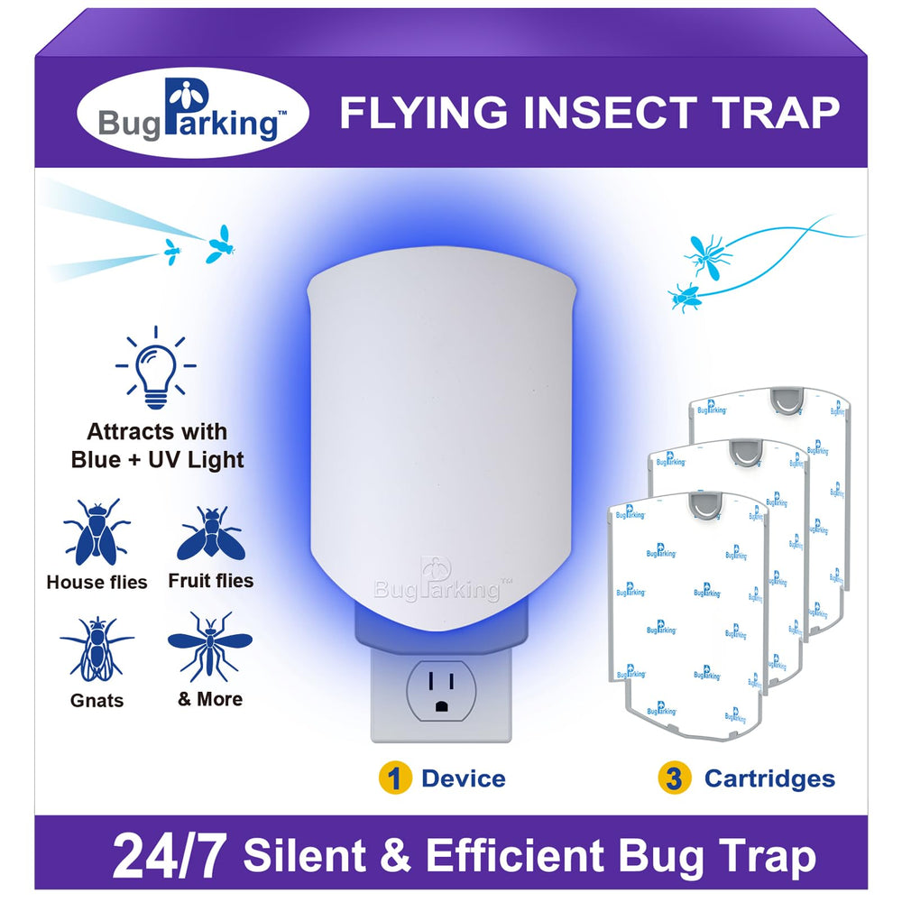 Bug Parking plug-in trap front view for silent indoor pest control.