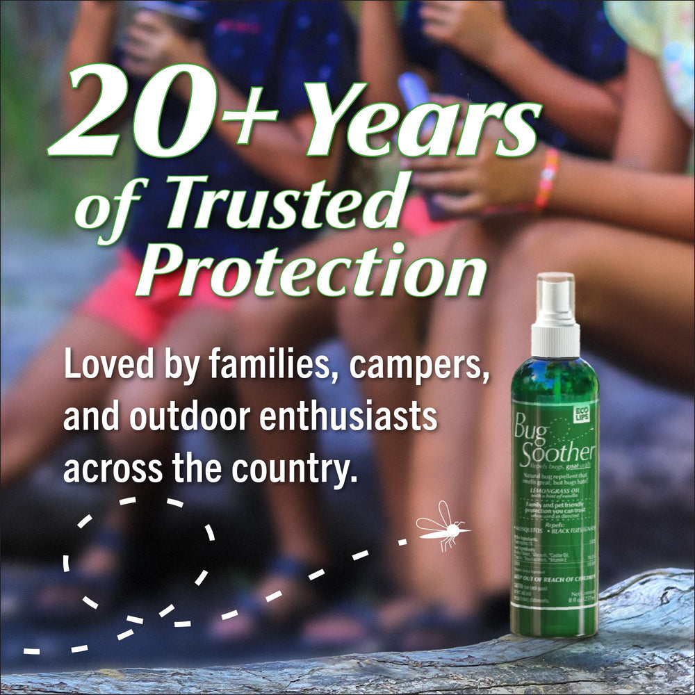 Backyard scene with Bug Soother protecting outdoor living spaces.