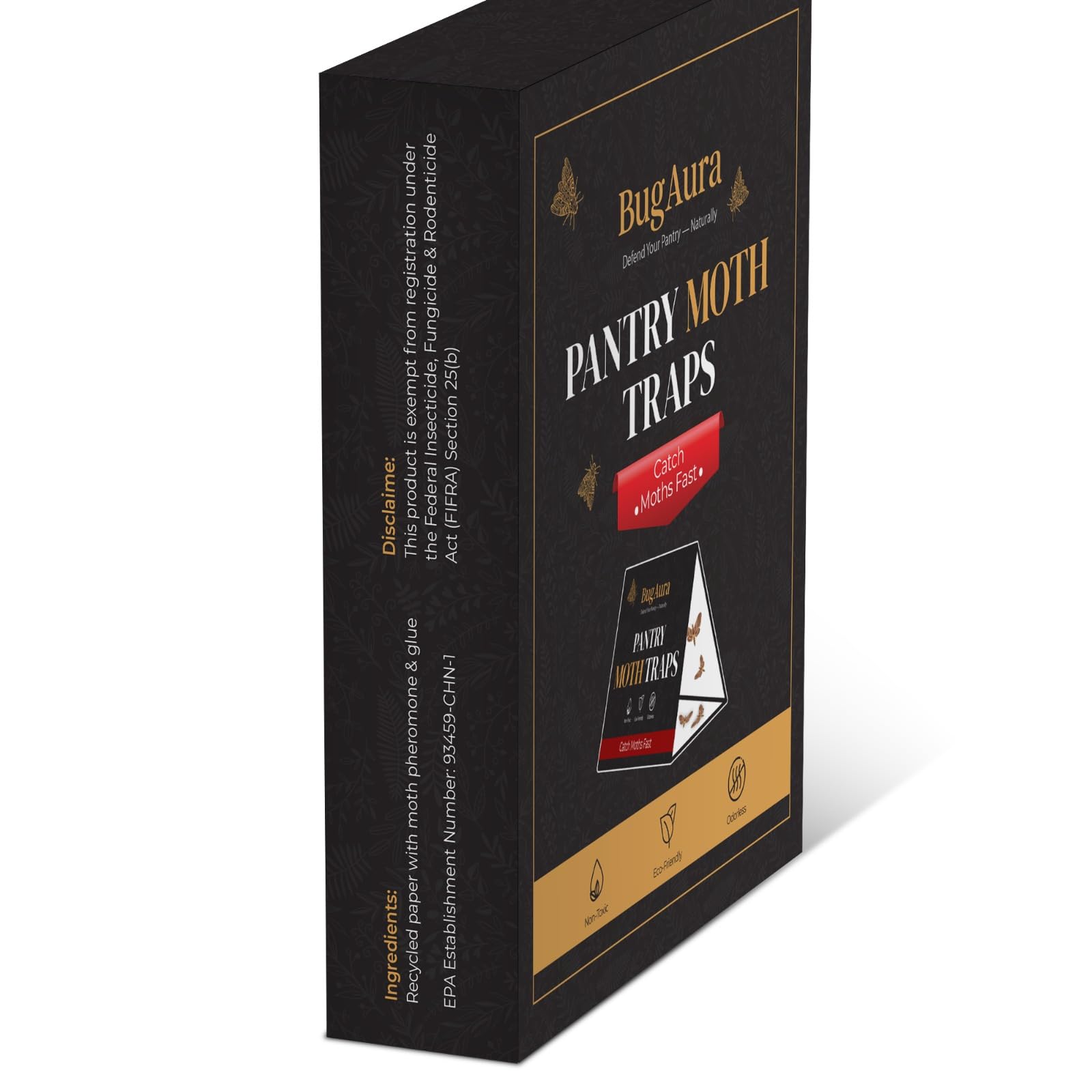 BugAura pantry moth traps used in a commercial kitchen or back-room.