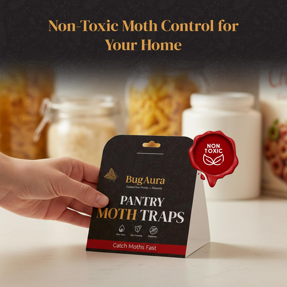 BugAura pantry moth traps in a pantry setting protecting grains and packaged foods.
