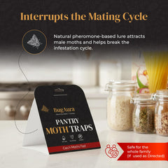 BugAura pantry moth traps placed on kitchen shelf to safeguard dry goods.