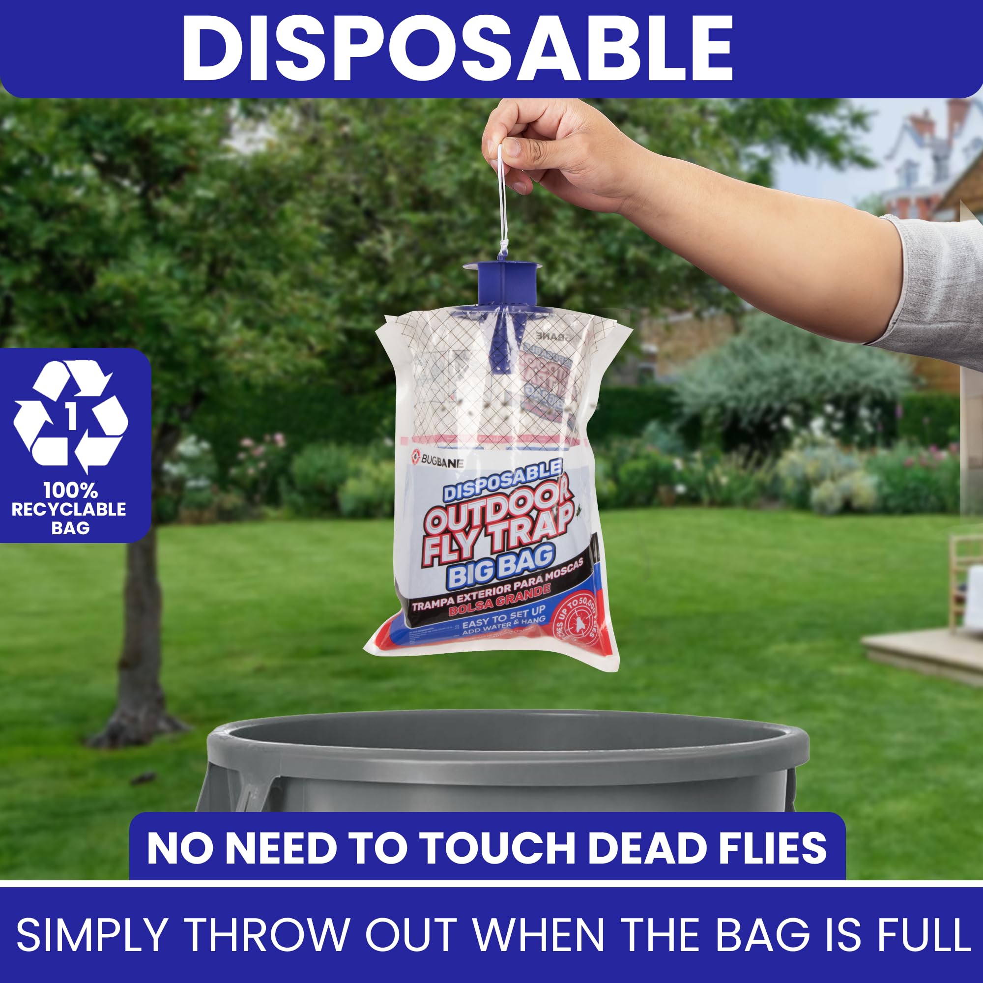BugBane disposal bag contains caught flies after use