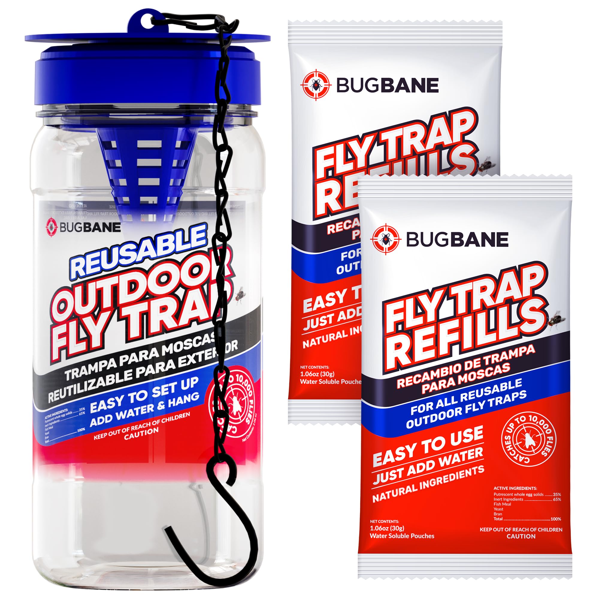 BugBane fly trap outdoor catches flies away from your patio for cleaner outdoor meals.