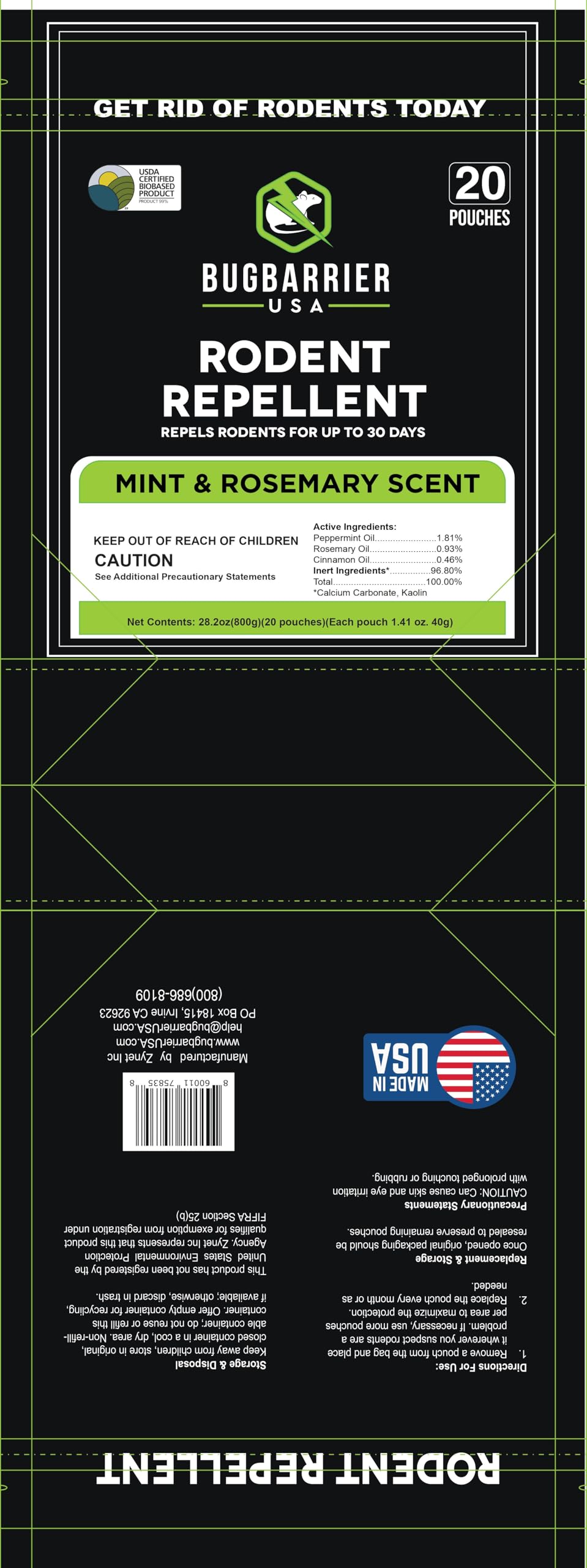 BugBarrier made in USA label on packaging indicating quality and origin.