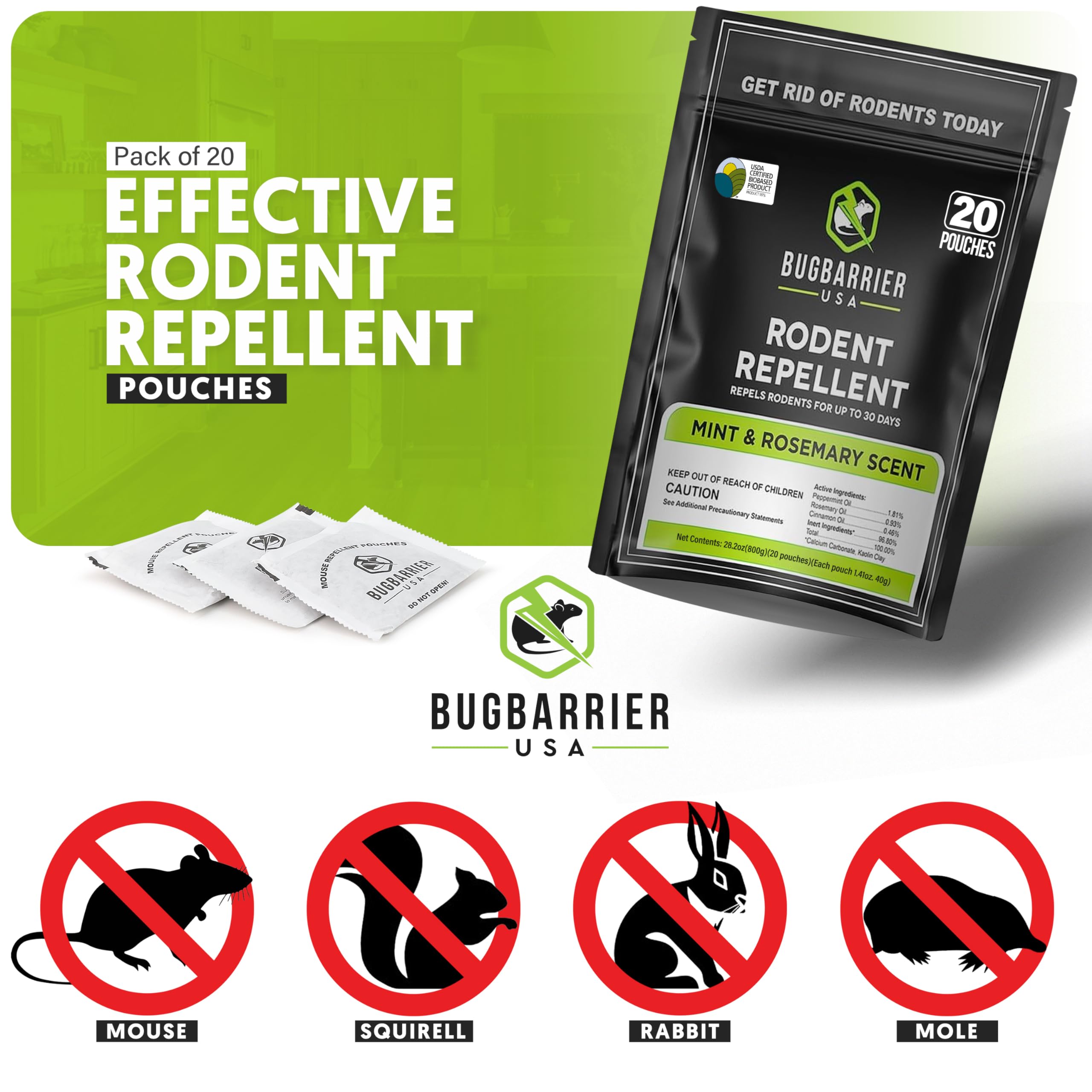BugBarrier pouches open in a resealable bag showing easy placement and long-lasting scent.