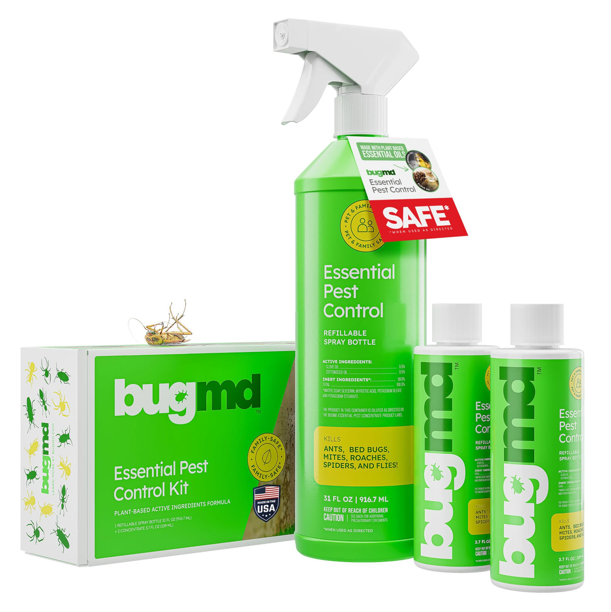 BugMD ant killer bottle pour shows a ready-to-use spray for quick indoor pest control.