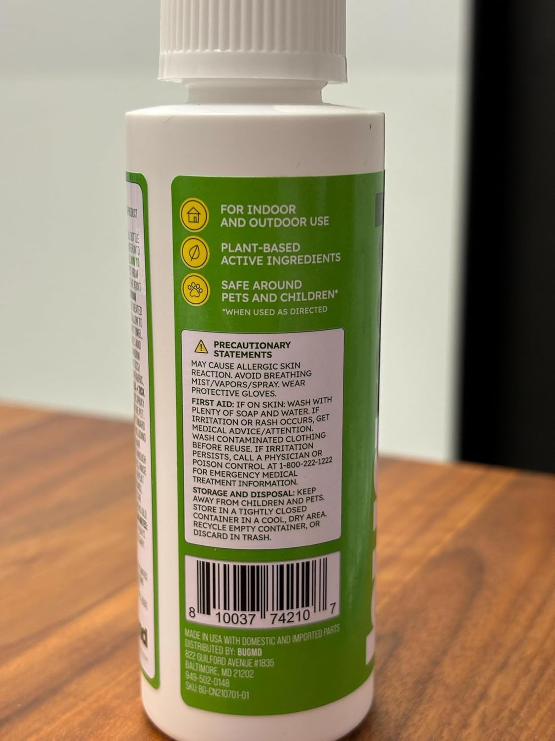 BugMD bottle label and ingredients guide for safe directed use