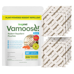BugMD Vamoose peppermint pouch in a closet deters rodents with a fresh scent