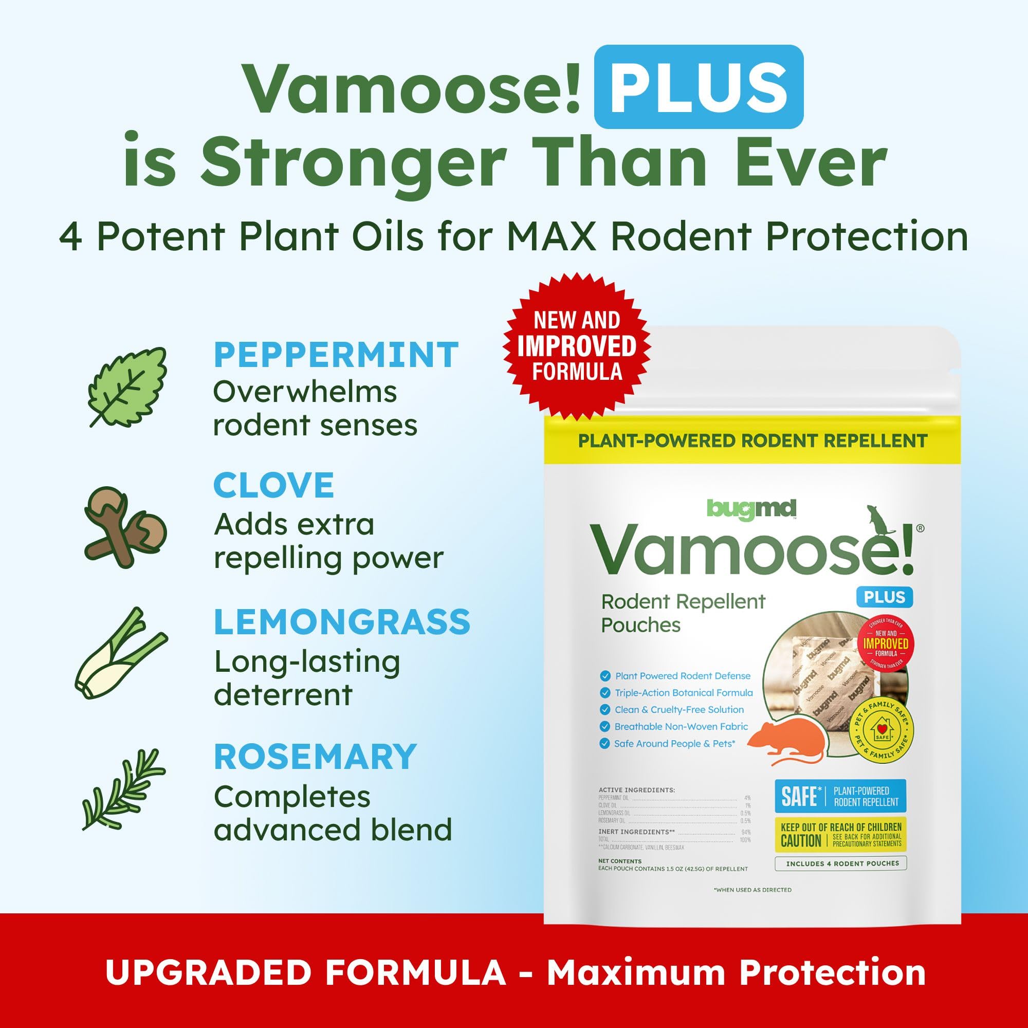 Close-up of BugMD Vamoose Plus peppermint pouch showing durable fabric and essential oil blend.