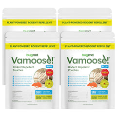BugMD Vamoose Plus peppermint pouches packaging for natural rodent deterrence in homes.