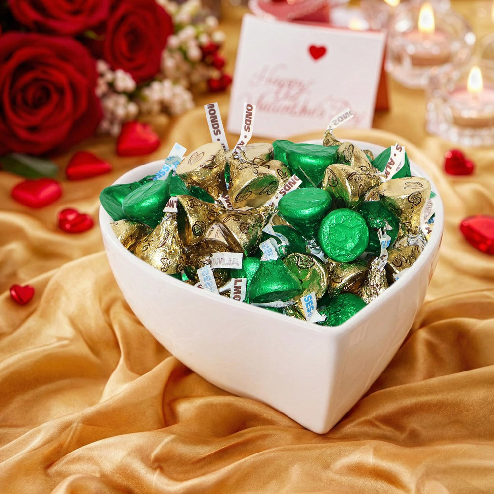 Buha Sweets party favors and decor with green and gold foil chocolates