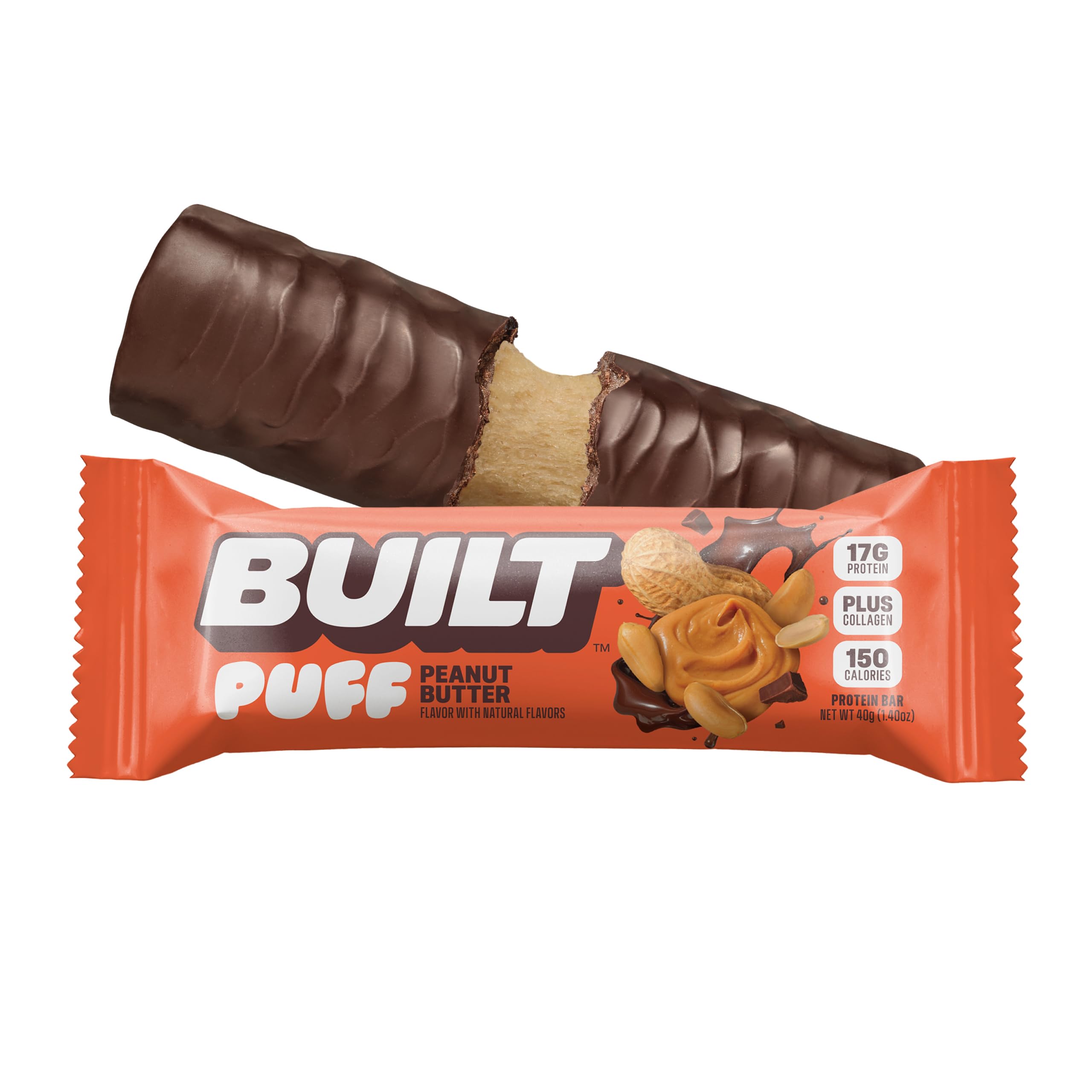 Built Bar Puff collagen-enriched snack with chewy texture.