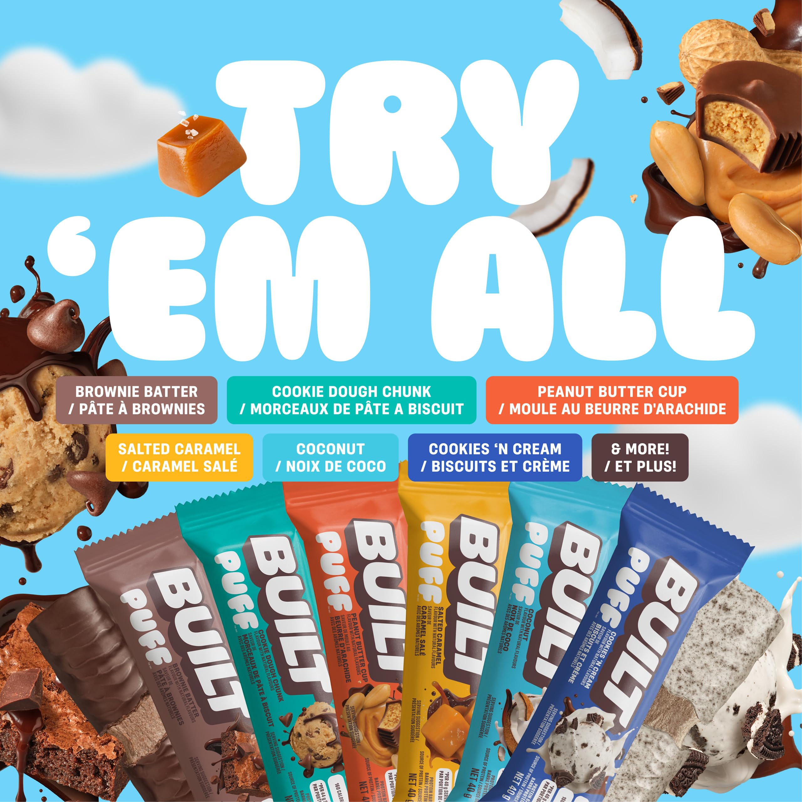 Built Bar Puff Cookie Dough bar unwrap reveal, cookie dough flavor.