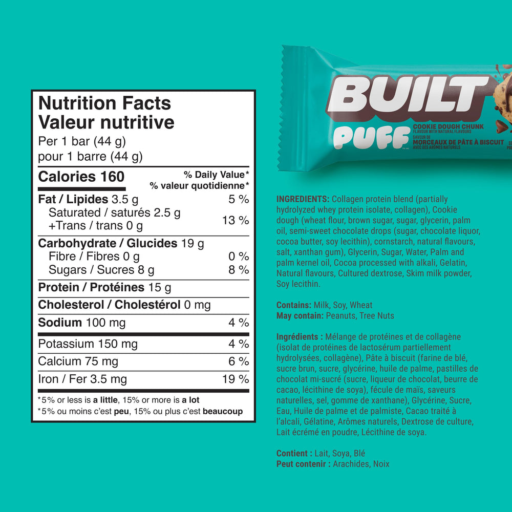 Built Bar Puff Cookie Dough close-up, smooth texture and flavor.
