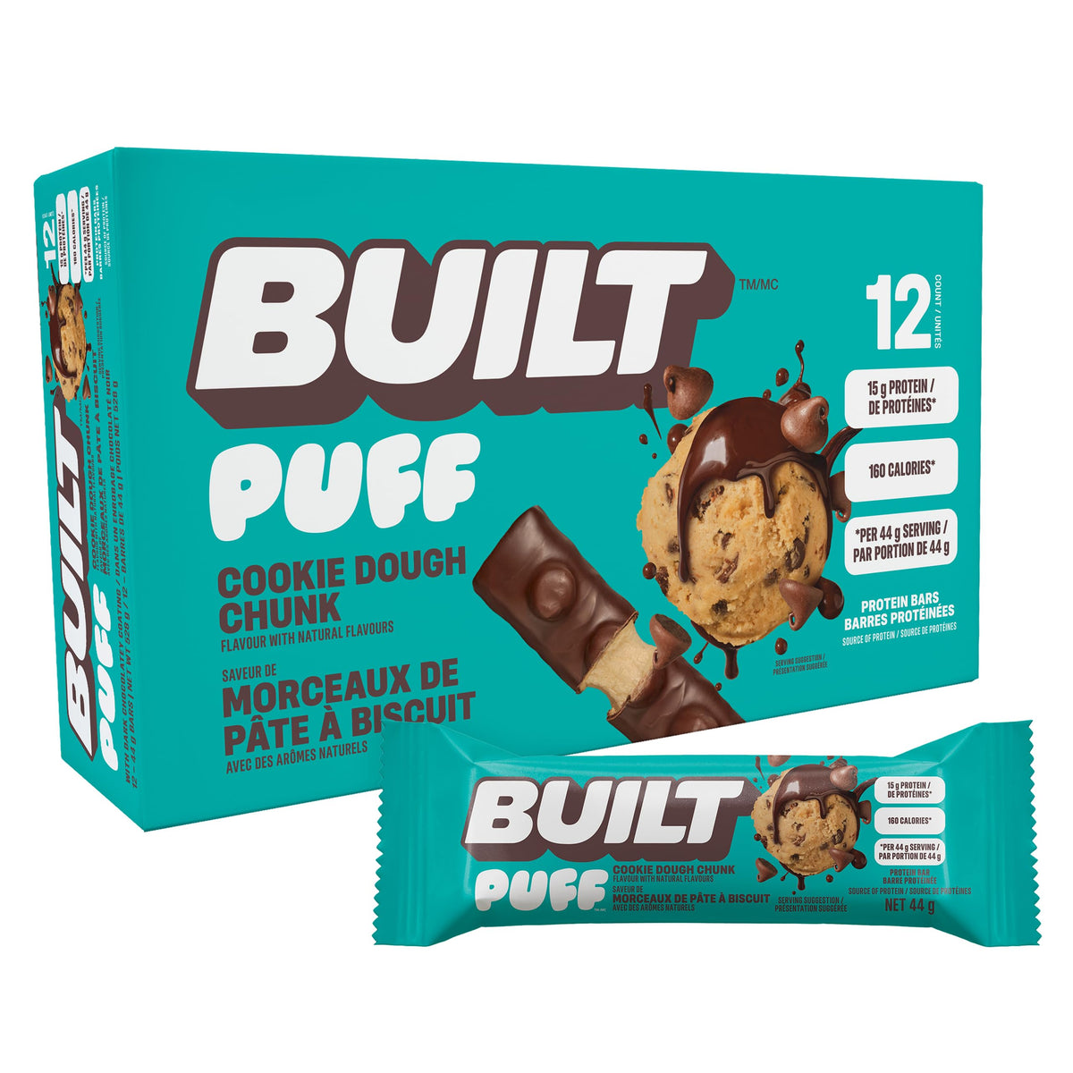 Built Bar Puff Cookie Dough front-pack image, a protein-packed on-the-go snack.