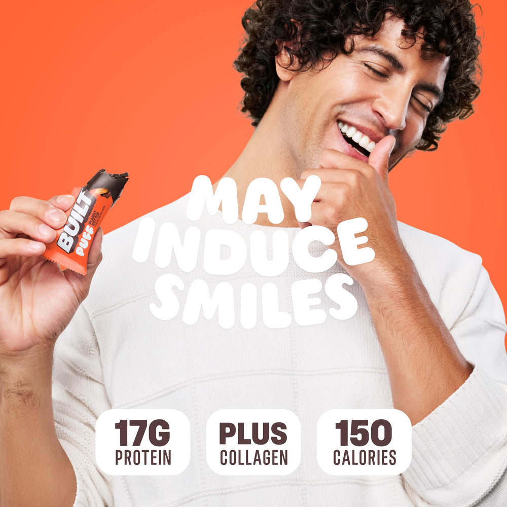 Built Bar Puff gluten-free packaging supports gluten-free snacking.