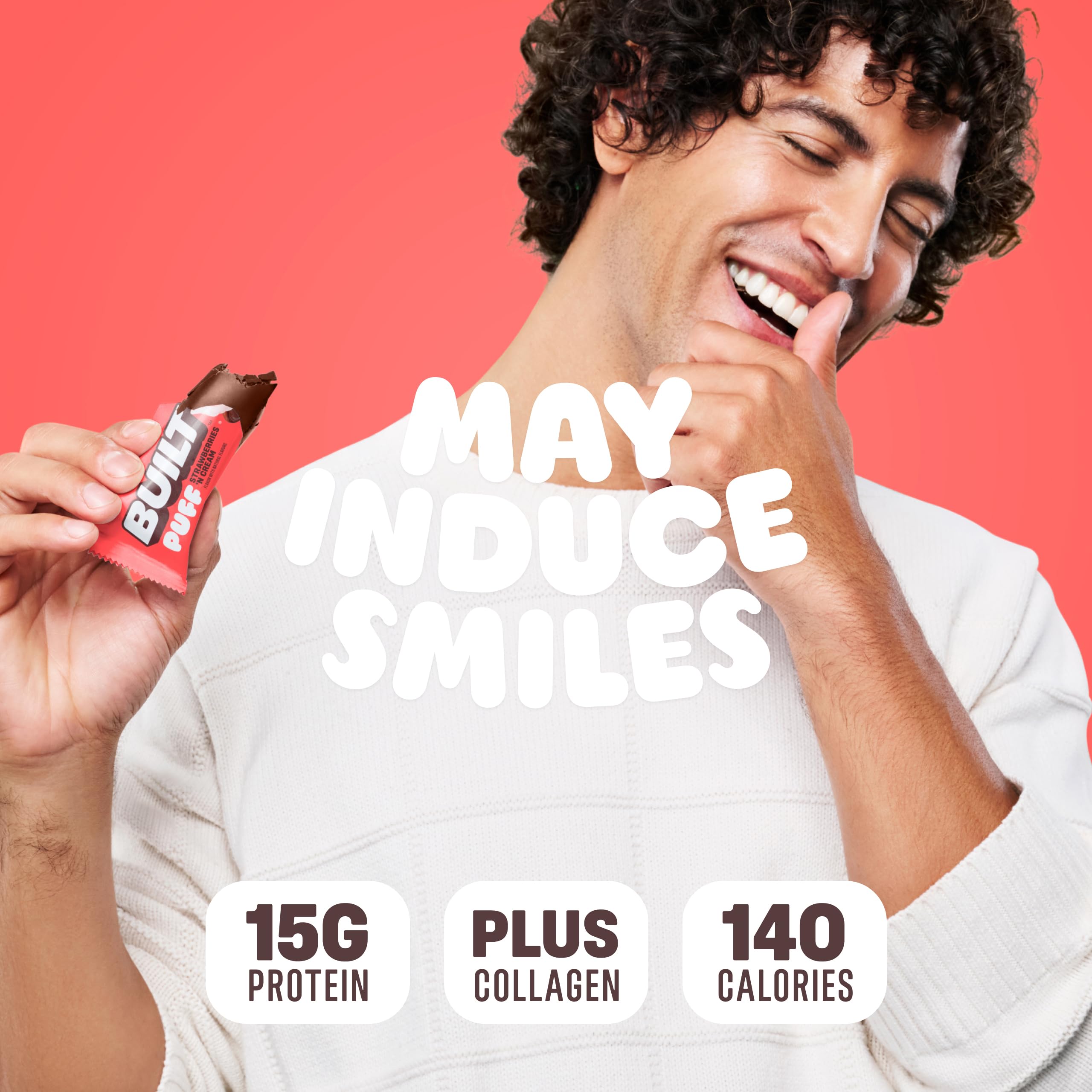 Built Bar Puff Strawberries-n-Cream on-the-go pack demonstrates convenient single-serving snacking.