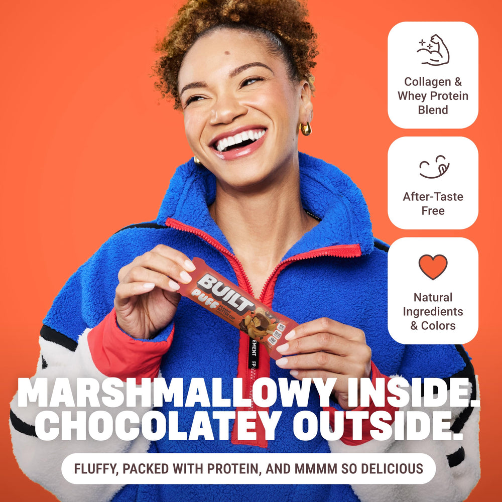 BUILT Bar Puff Peanut Butter Cup gluten-free pack for gluten-conscious snacking.